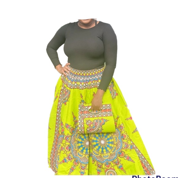 Long Maxi Skirt With Bag 100% Cotton One Size Long African Skirt Bohemian Skirt - Picture 3 of 7